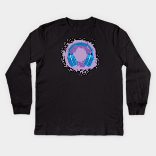 Headphones Art, Blue & Purple Kids Long Sleeve T-Shirt